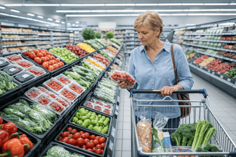 Szupermarketben vásárló nő