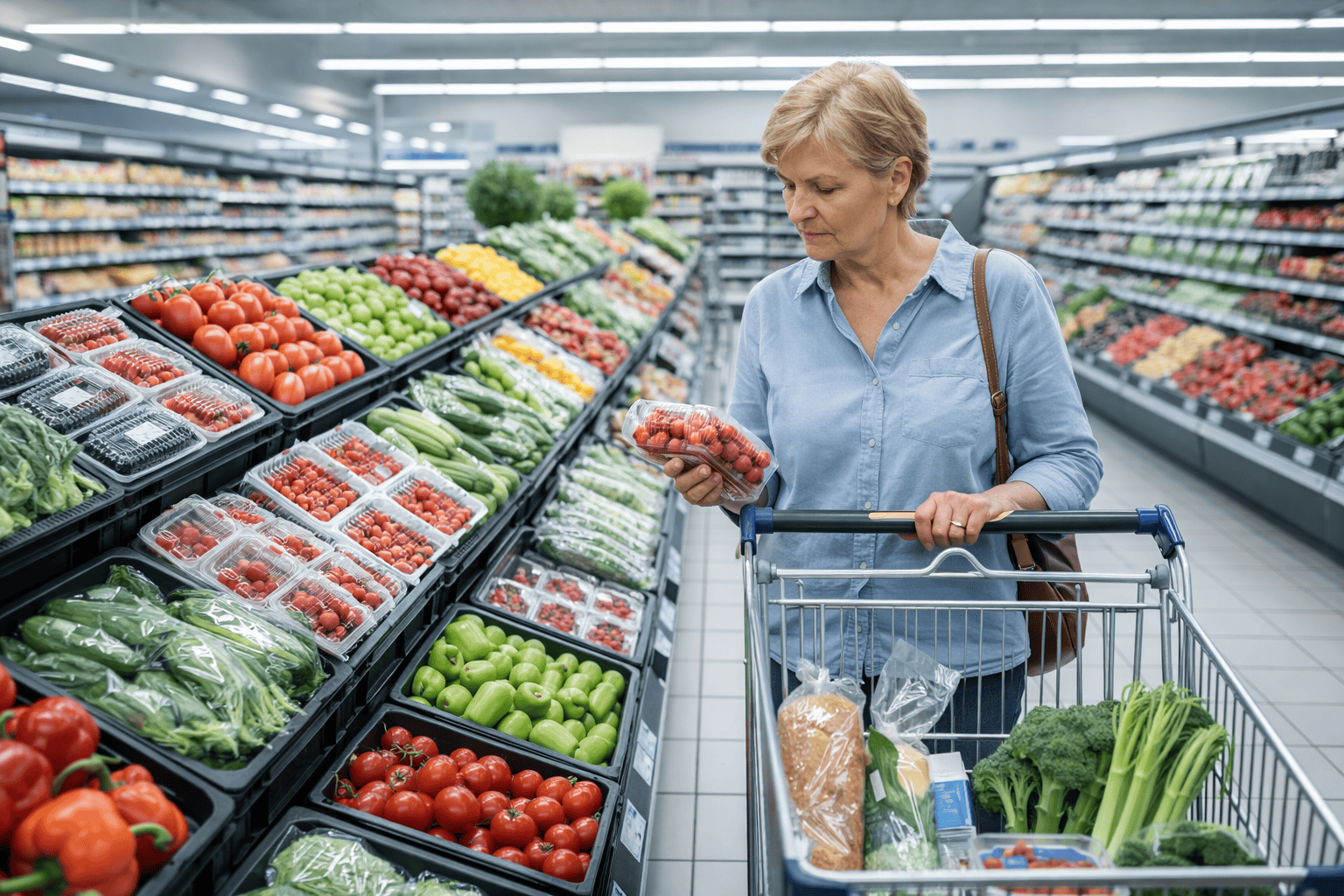 Szupermarketben vásárló nő